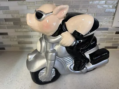 Cookie Jar Pig Hog Biker Motorcycle Motorbike Ceramic Snack Treat Canister • $39