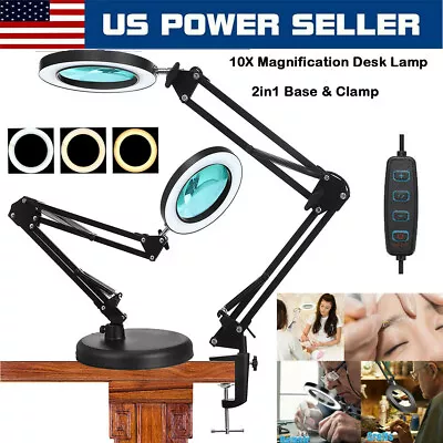 $28.99 • Buy 10X Magnifying Glass Desk Light Magnifier LED Lamp Reading Lamp With Base& Clamp