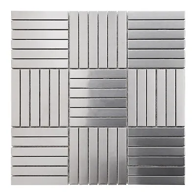 Brushed Nickel Stainless Steel Metallic Parquet Mosaic Tile Kitchen Backsplash • $3.99
