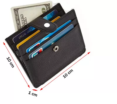 Slim Minimalist Leather Wallet Holds Up To 8 Cards Zip Bank Notes 1 ID Window • £4.99