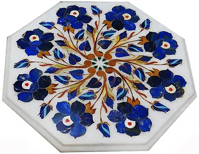 15  Marble Side Coffee Table Top Lapis Floral Rare Inlay Patio Decor Art • £321.24
