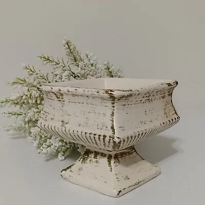 Vtg 1960 Classic McCoy White Planter Pedestal Square Gold Brushed  • $24.31