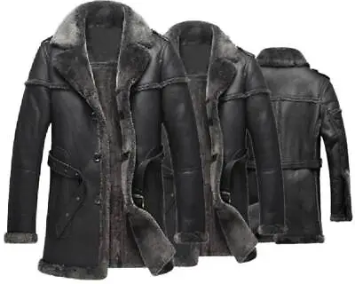 Men's Aviator Winter Warm Leather RAF Jacket Coat Bomber Sheepskin Pilot Flying • $299.88