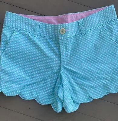 Lilly Pulitzer Size 6 Buttercup Short Scalloped Hem Blue Green White Checkered • $18