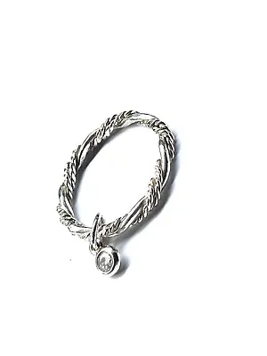 Sterling Silver Twist Ring Band With CZ Charm ~ SIZE H • $17.41