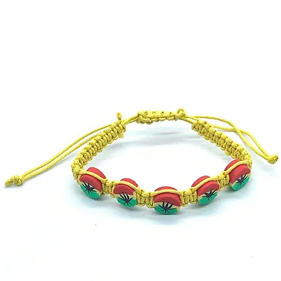 Rasta Leaf Beads Hippie Braided Rope Handmade Cool Yellow Bracelets 7in-11in • $18