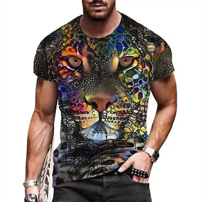 T Shirt Men Short Sleeve Colorful Tiger Face Fashion Graphic Silky Soft T-Shirts • $15.98