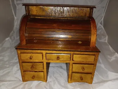 Vintage Wooden Salesman Sample Oak Roll Top Rolltop Desk 12 X 12 X 6 • $999