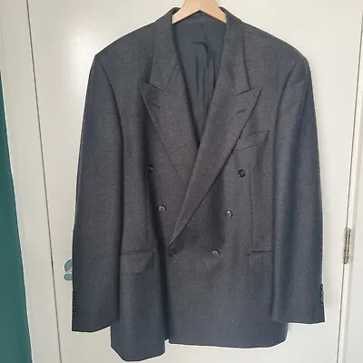 Yves Saint Laurent Double-Breasted Wool Blazer Jacket XL Grey Vintage Designer • £119.99