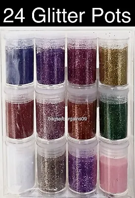 24 Glitter Pots Assorted Colours Shaker Sparkle Tubes Art Craft Kids Card Making • £5.99