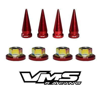 6 Vms Racing 14mm Strut Spikes + Red Washers Neo Chrome Flanged Nuts Mitsubishi • $39.95