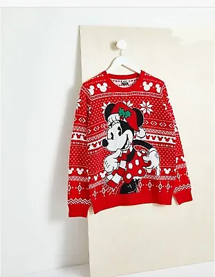 Womens Minnie Mouse Christmas Jumper Soft Red Knitted • £19.99