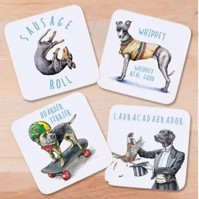 Set Of 4 Comical Dog Coasters Melamine Fun Novelty Gift Whippet Terrier Labrador • £4.25
