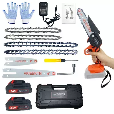 US New Mini Chainsaw Cordless 4/6Inch Electric Chain Saw 24V 550W Battery Power • $35.49