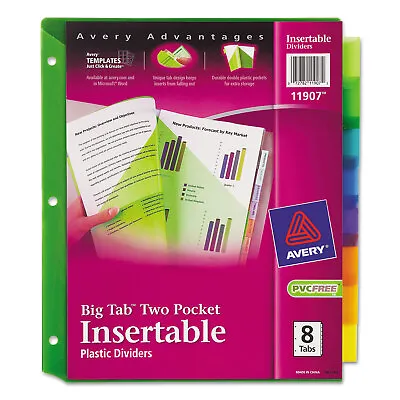 Avery Insertable Big Tab Plastic Dividers W/Double Pockets 8-Tab 11 X 9 11907 • $7.61