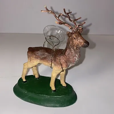 Vtg Reindeer Deer Figurine Flower Vase Chalk- Ware Metal Hand Painted Folk Art • $12.25