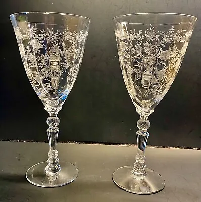 Vintage Fostoria Chintz (Etched)Crystal Water Goblets  7 5/8  X 3 1/2  Set Of 2 • $35