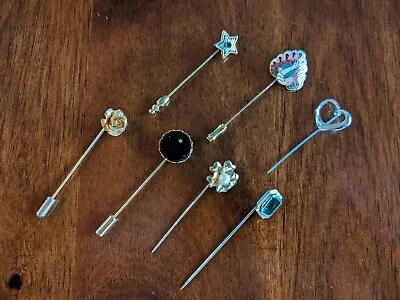 Vintage Jewelry Lot Of 7 Mixed Costume Gold And Silver Tone Stick Pins  J6 • $10