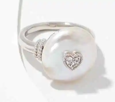 Judith Ripka Sterling Silver CLEO Coin Pearl Lucky Ring For Women • $109