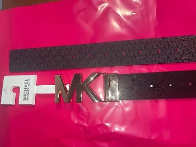 Authentic Michael Kors Twist Reversible Belt Blk/blk Logo-gold Tone Mk Buckle M • $28.49