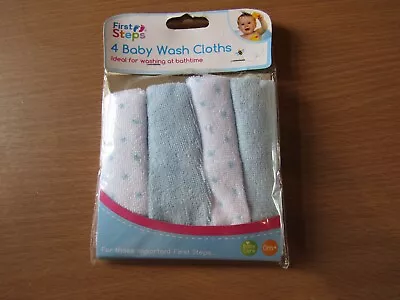 New First Steps Baby Wash Cloths In Blue. • £3.99