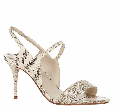 $298 NWT LEON MAX Sz7US WAFT HEELED SNAKESKIN SANDALS SHOES BEIGE • $69