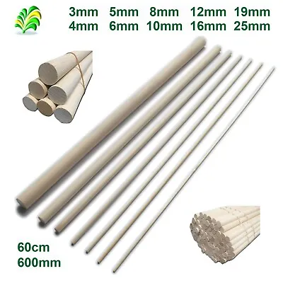 10 Pack - 60cm Hardwood Wooden Dowels / Craft Sticks - Pick Your Size - Free P&P • £7.68