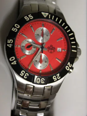 S.u.g. Spiral Mens Chronograph Ym92 Quartz Watch New Red Face Stainless Bracelet • $78.29