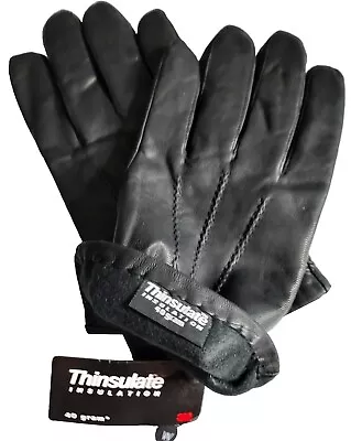 Mens Thinsulate 40 Gram Thermal  Winter Leather Black Gloves Medium • $25.20