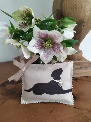 Handmade Linen Lavender Pillow Black Labrador/heart Charm/ribbon GIFT * • £6