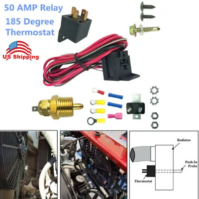 $45.89 • Buy Electric Radiator Cooling Fan Wire Kit Complete Thermostat With 50Amp Relay 185°
