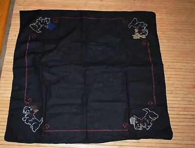 Vintage Bridge Card Table Cloth Embroidered Scottie Dogs Elastic Corners • $25