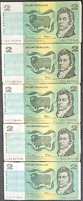 5 X Australia Two Dollar Australia Paper Notes (Johnston/Fraser) • $11.99