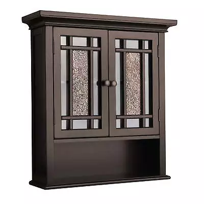 Windsor Wooden Wall Cabinet With Glass Mosaic Doors Dark Espresso • $95.99