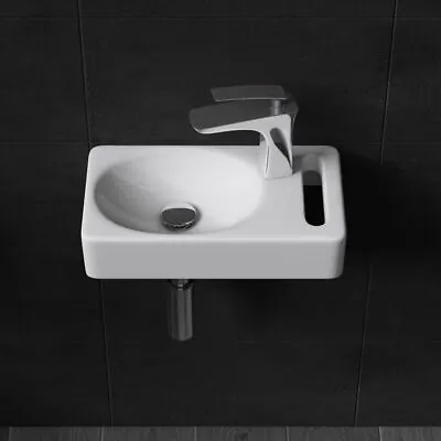£53.39 • Buy Cloakroom Wash Basin Sink With Towel Rail Ceramic Wall Hung White Compact 395mm