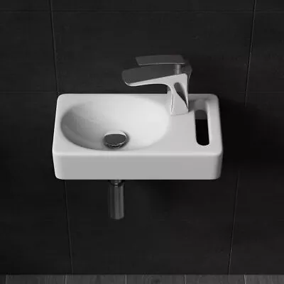 £53.39 • Buy Cloakroom Wash Basin Sink With Towel Rail Ceramic Wall Hung White Compact 395mm