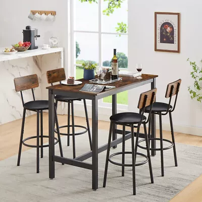 5-Piece Bar Table Set Counter Height Table + 4 PU Leather Stools With Backrest • $299.70