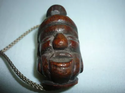 Netsuke Kamado-Mask Carving Sagemono Japanese Amulet Lucky Charm Antique Japan • £126.66