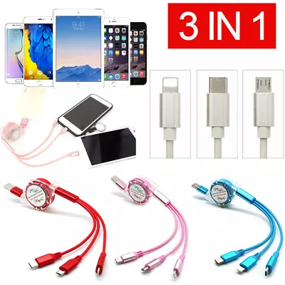 2Pcs 3 IN 1 Multi Retractable Fast Charger Cord USB For Type-C/Micro USB/iPhone • $8.55