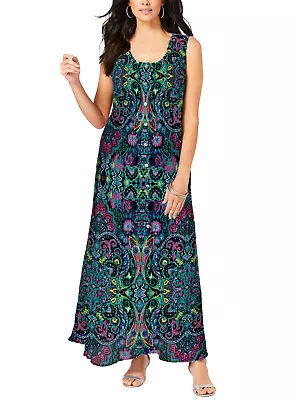 £24.95 • Buy MAXI DRESS Denim 24/7 Ethnic BoHo Button Front Everywhere Crinkle 16/18 To 44/46