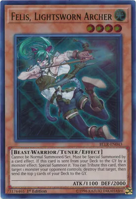 Yugioh! LP Felis Lightsworn Archer - BLLR-EN043 - Ultra Rare - 1st Edition Ligh • $4.40