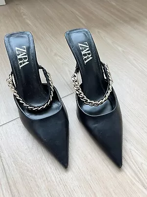 Zara Black Heels With Gold Chain Detail Size EU40 US9 • $38