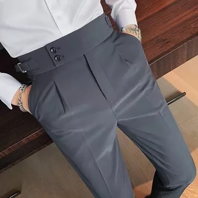 Fashion Trousers Men's Gurkha Business High Waist Straight Pants Business Casual • $30.35