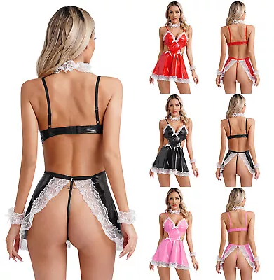 US Womens Outfits V Neck Maid Costume Cuffs Set T-Back Thong Outfit Sexys Suit • $14.22