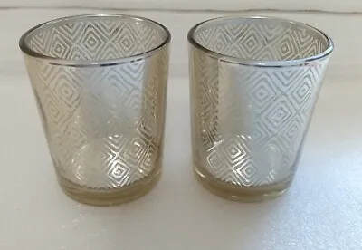 2 Votive Candle Cup Tea Light Holder Gold Mercury Glass Geometric Squares 2 5/8  • $9.79