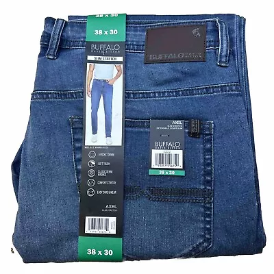 BUFFALO David Bitton Mens AXEL Slim Stretch Jeans 38x30 Med Blue 5 Pocket Pants • $24.99