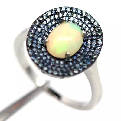 Gemstone 6 X 8 MM. Multicolor Opal & Sapphire Jewelry Ring 925 Silver Size 8.5 • $9.99