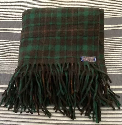 Vintage Pendleton Wool Forest Green Plaid Throw Blanket 78” X 52” Fringed • $35