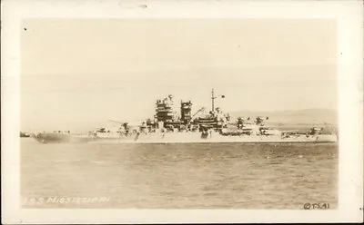 Naval Battleship USS Mississippi Real Photo Postcard WWII ERA • $6.35