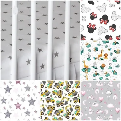 COT FITTED SHEET 60x120 70x140cm 100% Cotton BED COVER Stars Elephants Cars Dots • £4.99